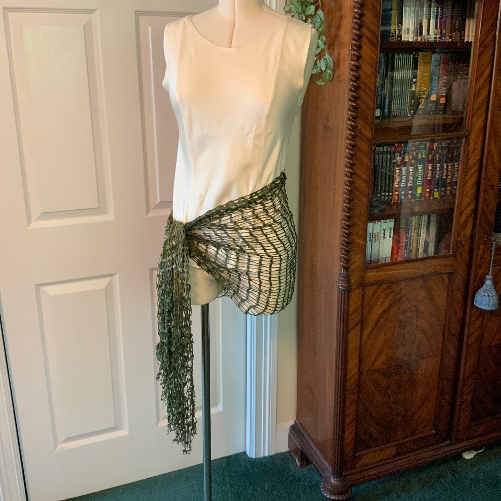 Green Silk Scarf Netted - Variable Colors Of Green - image 5